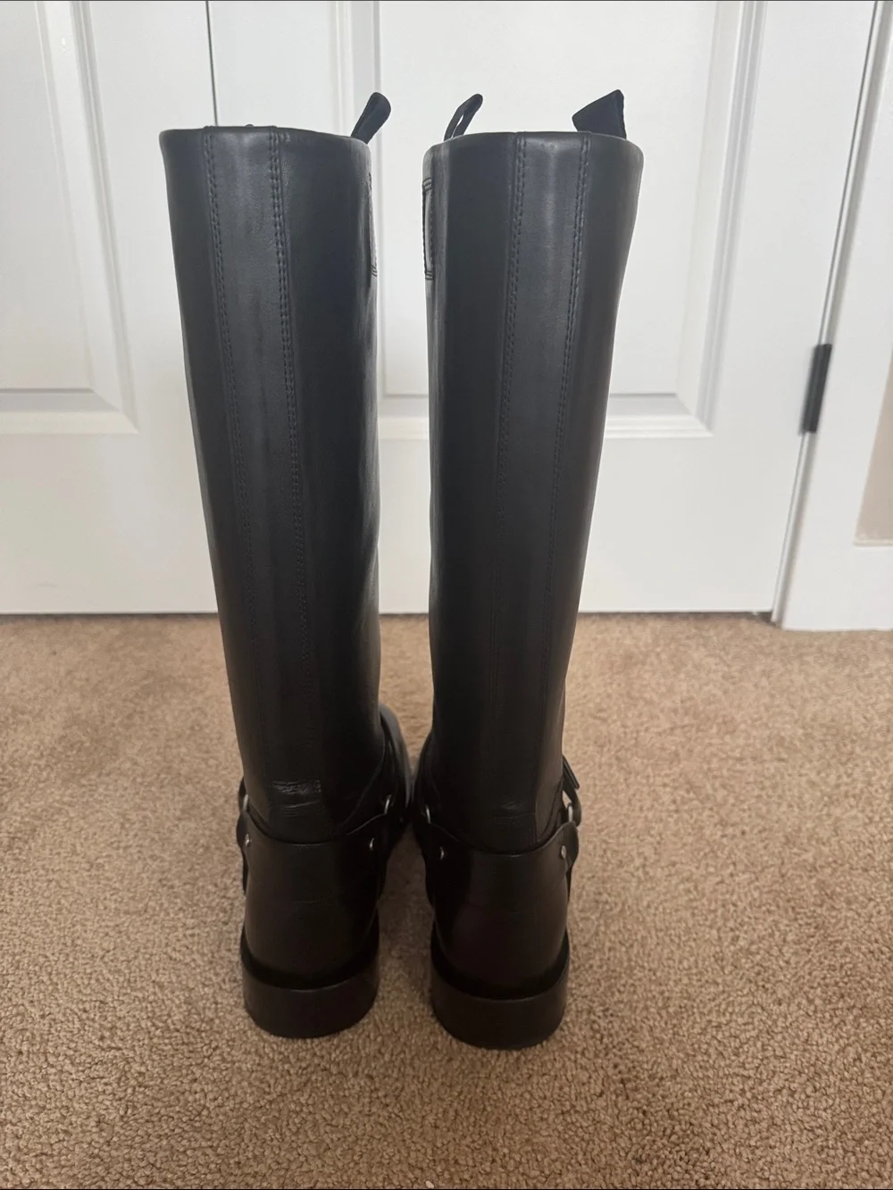 Burberry Black Leather Knee High Buckle Boots